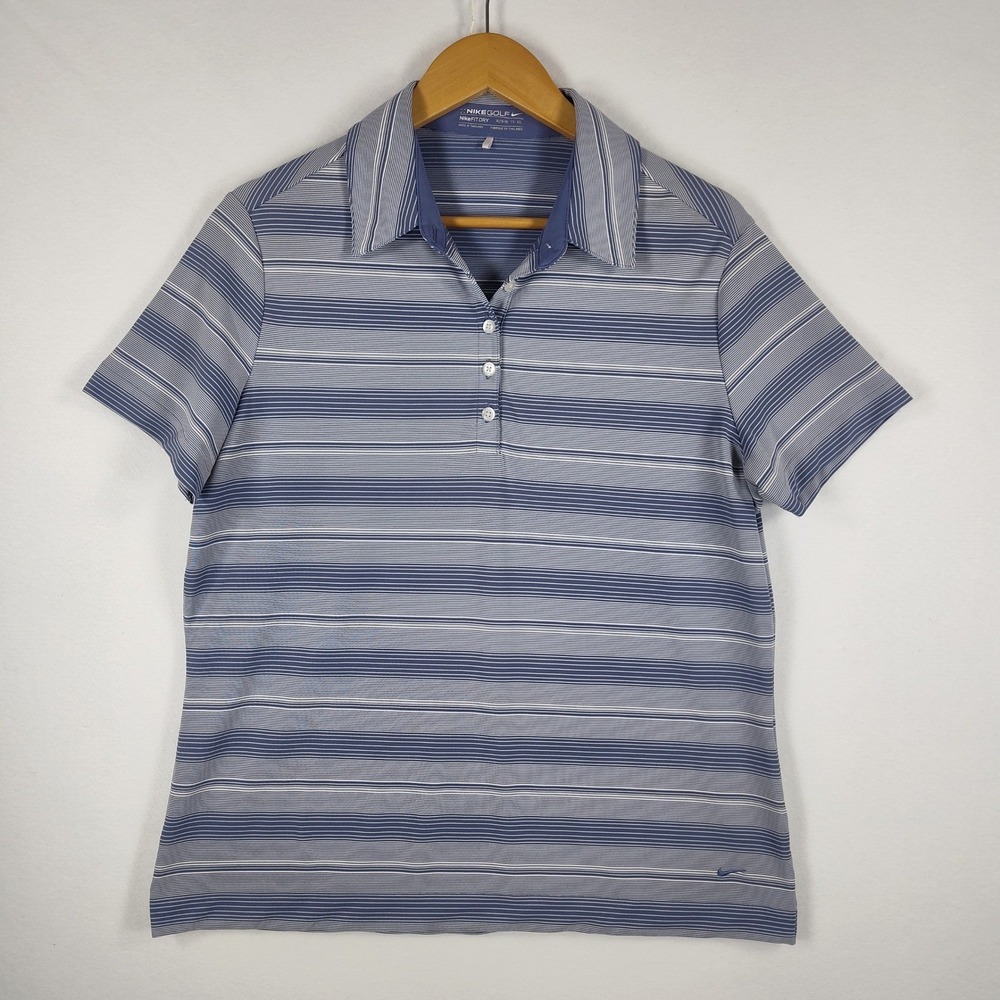Nike Golf Fit Dry Polo Shirt Womens XL Blue White Striped Short Sleeve - Picture 2 of 11